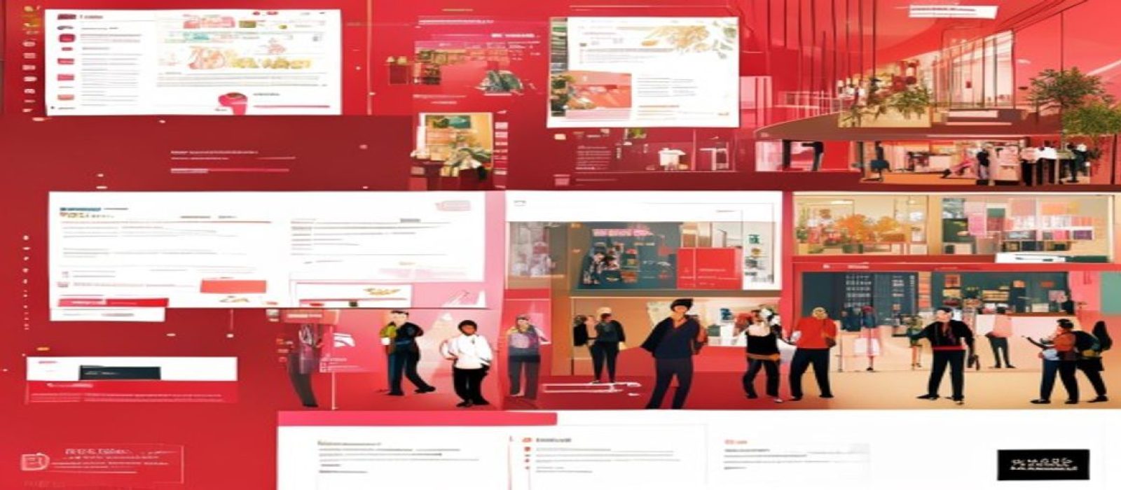 探花社区品牌形象大图，玫红金黑配色的现代数字社区平台风格，展现活跃用户群体与内容创作氛围的宏观视觉